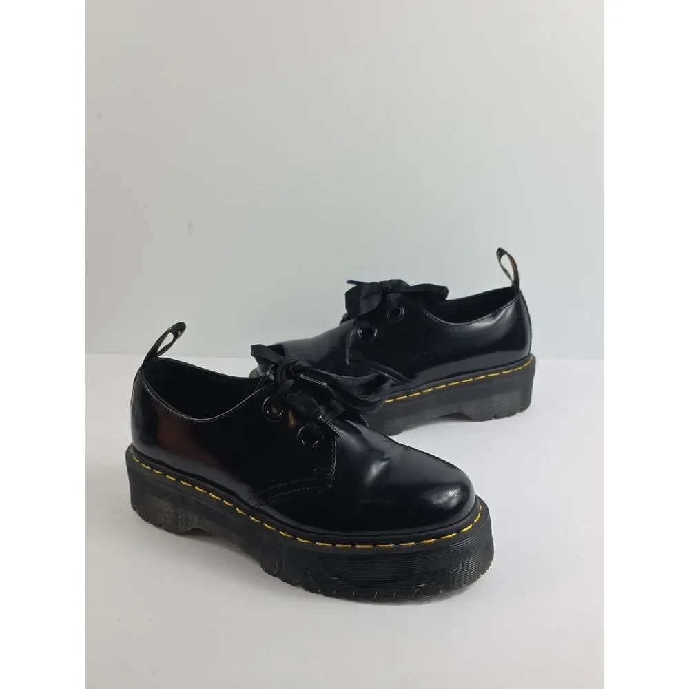 Dr. Martens Holly Black Patent Leather  Platform Women's Shoes Size 9
